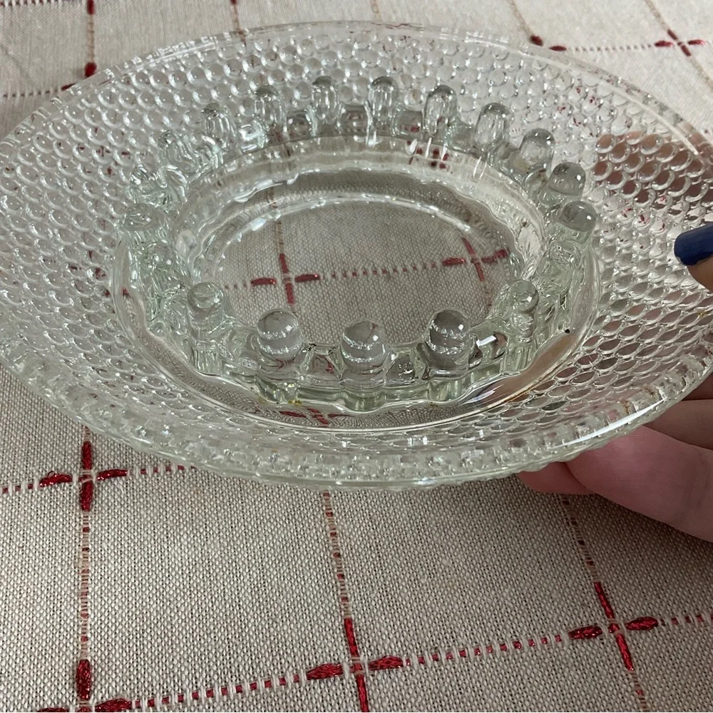 VINTAGE ANCHOR HOCKING Sure Snuff Clear Hobnail Ashtray round Large  6.25”